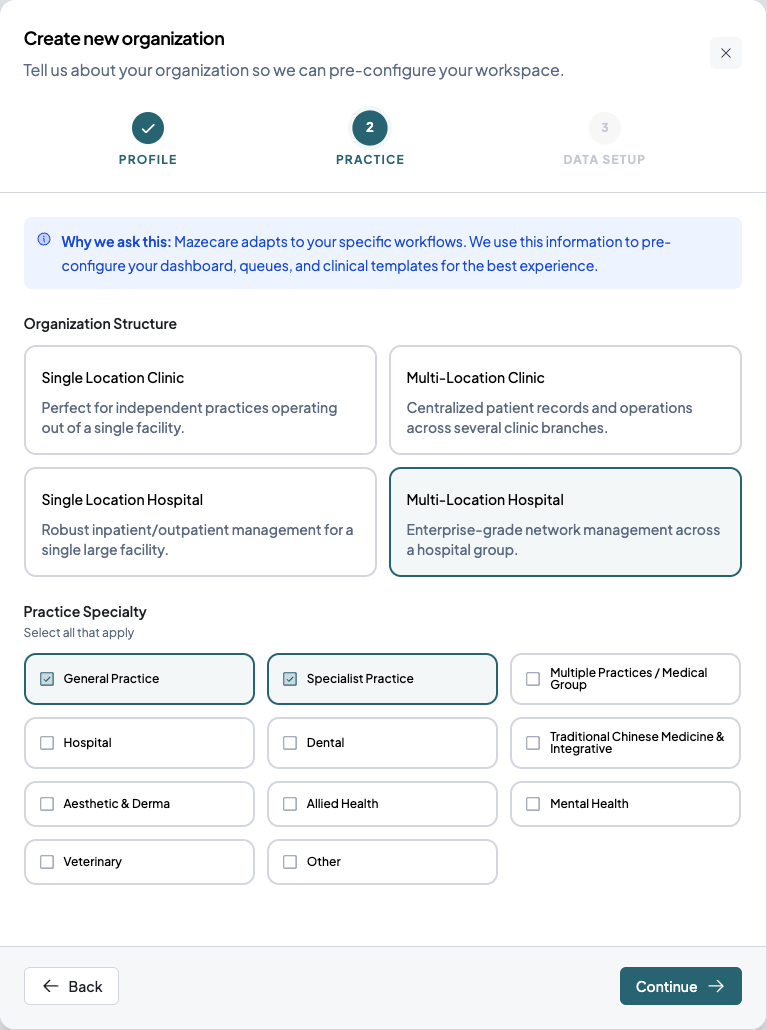 Onboarding Type Of Practice